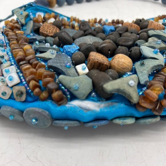 Cebu Signature Collection Beaded Art Statement Purse Handbag Blue Evening Party - Picture 2 of 7